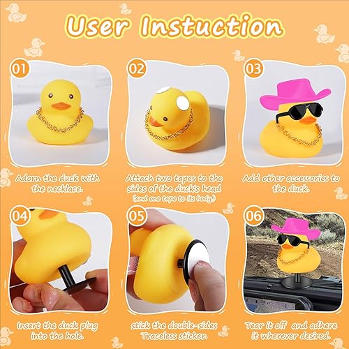 Miniatura 50 de Patos de goma con soporte de enchufe de pato, patos de automóvil para tablero de instrumentos, pato para decoración de Jeep y automóvil, divertido