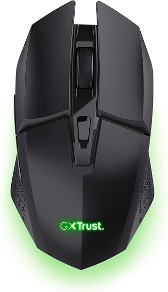 GXTrust 1108 Vylax Mouse Gaming Wireless Ricaricabile, 80 Ore di Autonomia, 800-4800 DPI, Illuminazione LED, Ricevitore USB Riponibile, 6 Pulsanti, Mouse Senza Fili RGB per Computer Laptop, Nero - 1