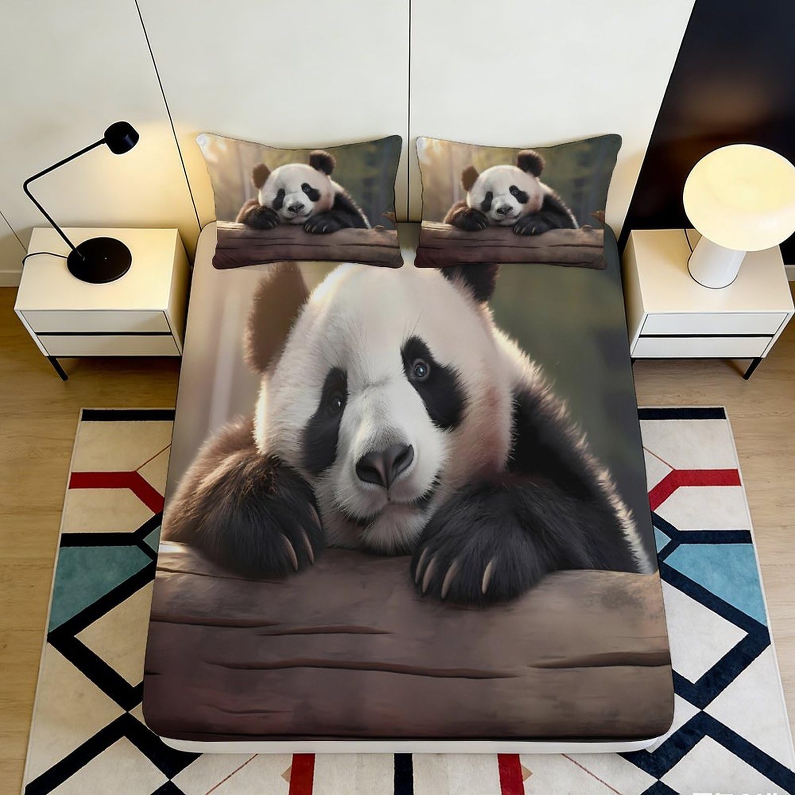 3D Printed Panda Fitted Sheet Microfiber Deep Pocket Bedroom Bedding Panda Mattress Fitted Cover Full Wrap Non-Slip for Adults Teens 200x200x25cm 90x200x25cm