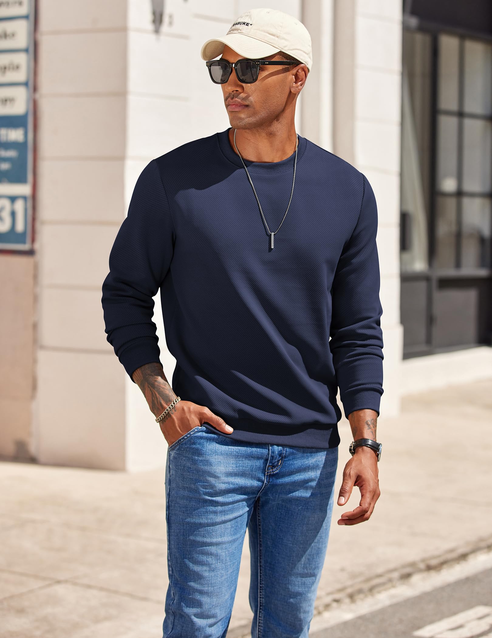 COOFANDY Hombres Sudadera con Cuello Redondo Jersey Casual Crewneck Sudadera Sin Capucha Camisa De Manga Larga Sudaderas BáSicas para Los Hombres