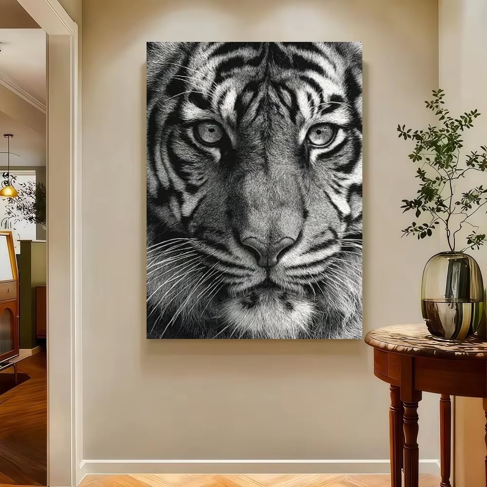 IHHGNB 1pc Canvas Art - Majestic Tiger Portrait, Black & White Wildlife Posters and Prints Wall Art for Living Room Wall Decor(40x60cm(16x24in)/No frame)