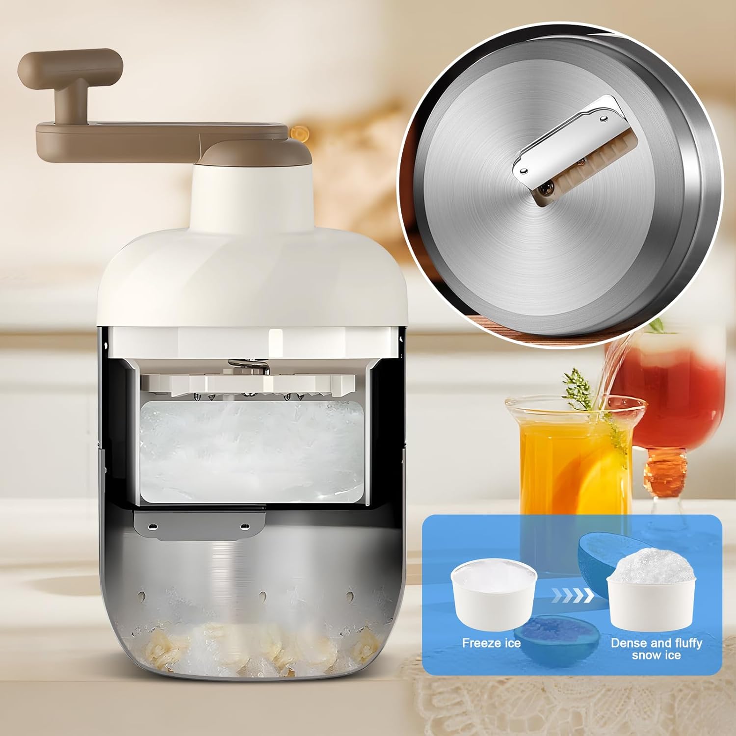 Ice Shaver and Snow Cone Machine - Premium Portable Ice Crusher and Shaved Ice Machine with Free Ice box - Large ice cup - Stainless steel,easy to clean,gift,Manual, no energy consumption