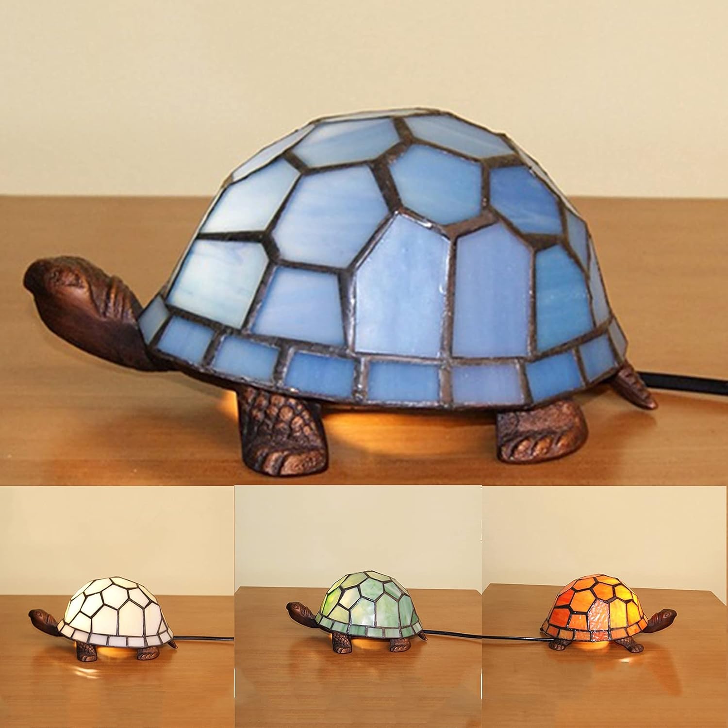 Children's Night Light,Tortoise/Turtle Lamp Bedside Table Lamp,Tiffany Style Stained Glass Accent Desk Lamp,Kids Gifts,E27,Blue