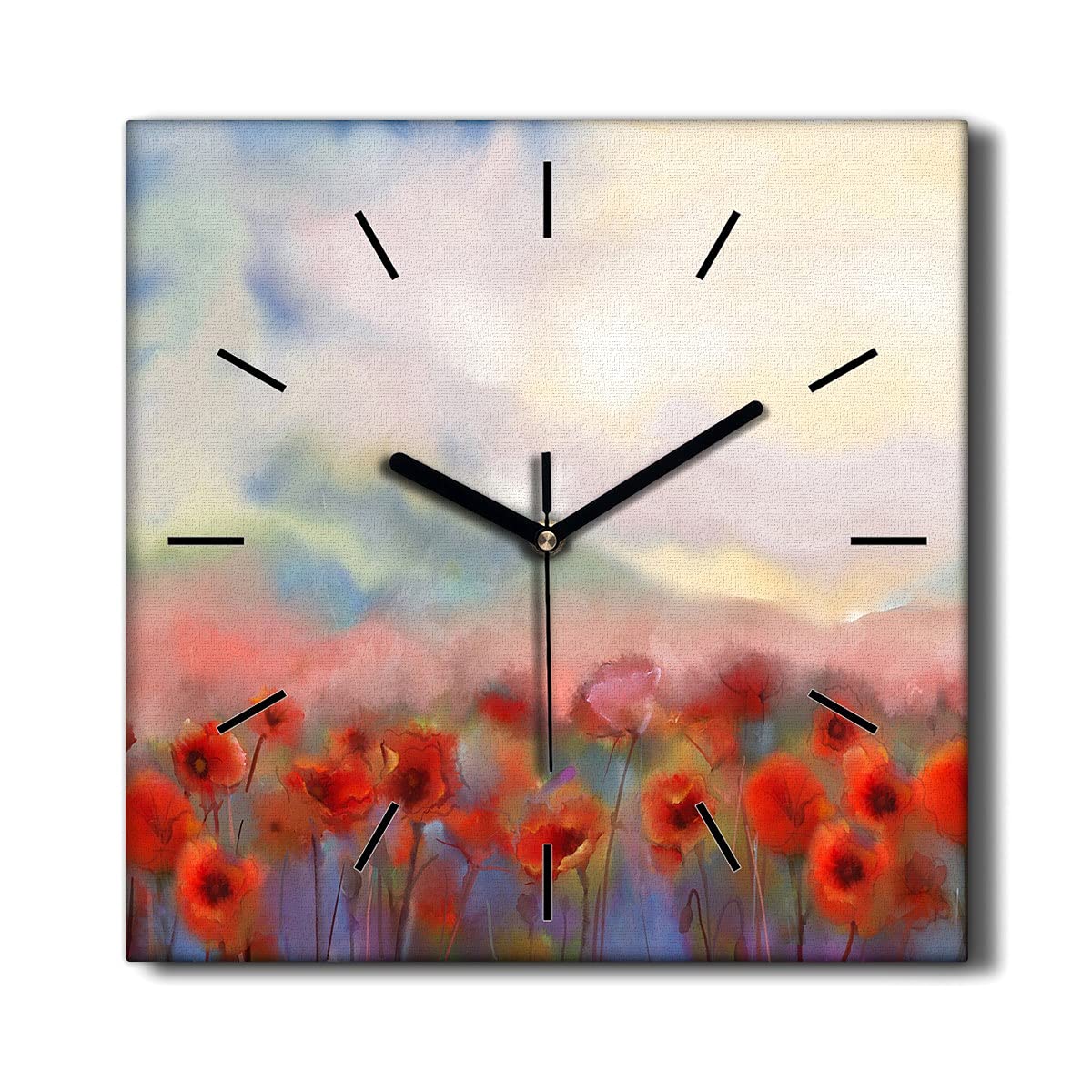 Horloge Murale Toile sans tic-tac 30x30cm - Décoration Murale Coquelicots Salon