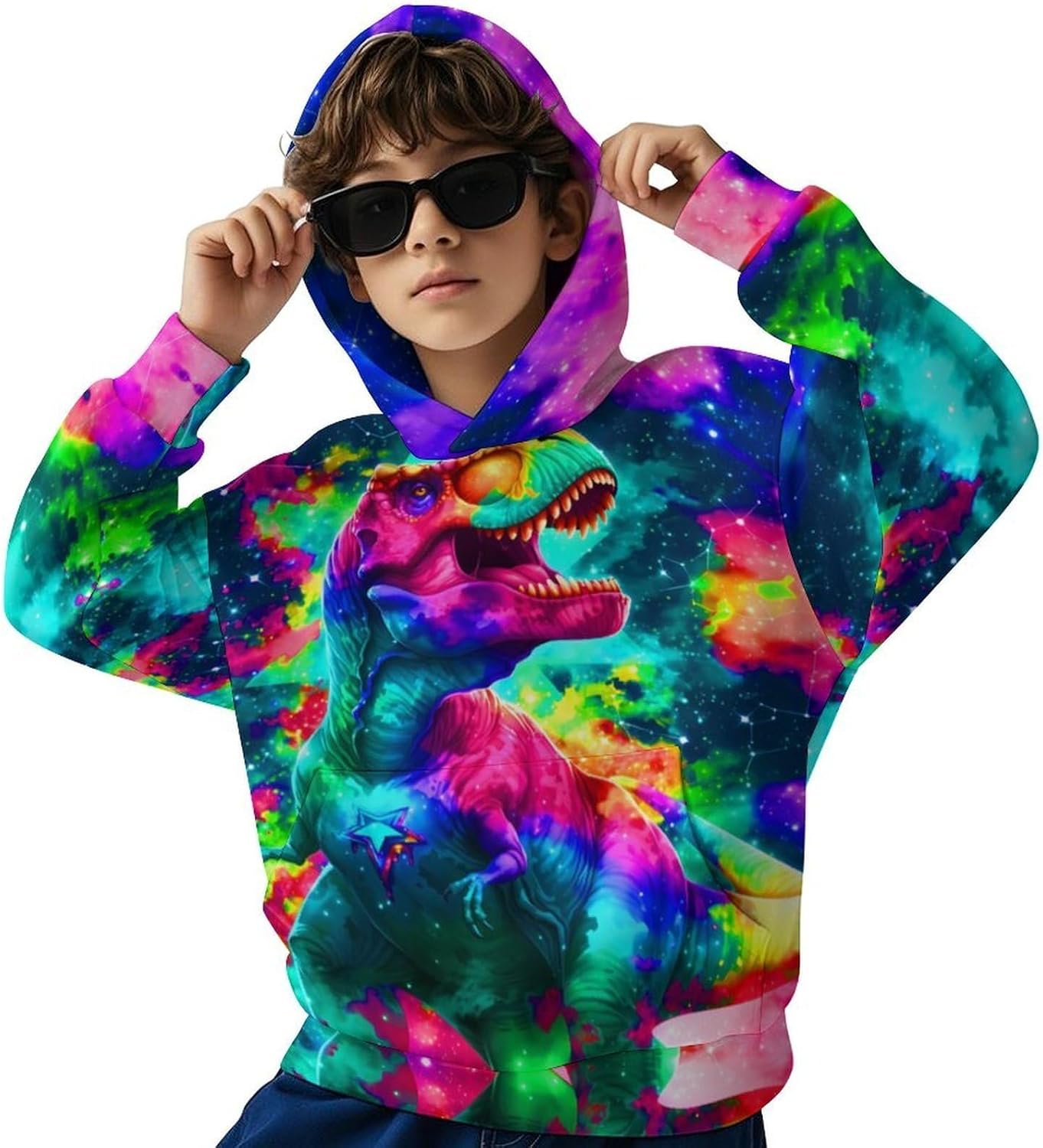 Kids Galaxy Wolf 3D Graphic Print Pullover Hoodie Soft Casual Sweatshirt Streetwear with Pocket - Image 3