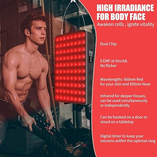 Miniatura 3 de Dispositivo de terapia de luz infrarroja para el cuerpo, 80 paneles de terapia de luz roja LED 2-en-1 bombillas de chip 660 y longitudes de onda