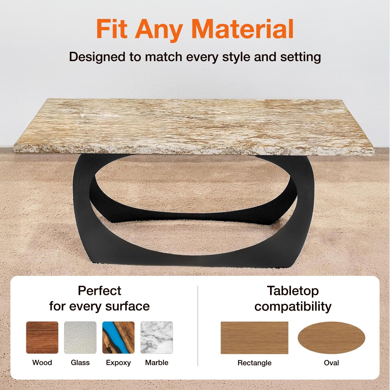 Flowyline 16" H 443 Cleo Handcrafted Black Metal Table Legs and Bases for Coffee Tables | Steel Table Base | Rust-Resistant, Adjustable Furniture Legs | DIY Mid-Century Modern Indoor/Outdoor