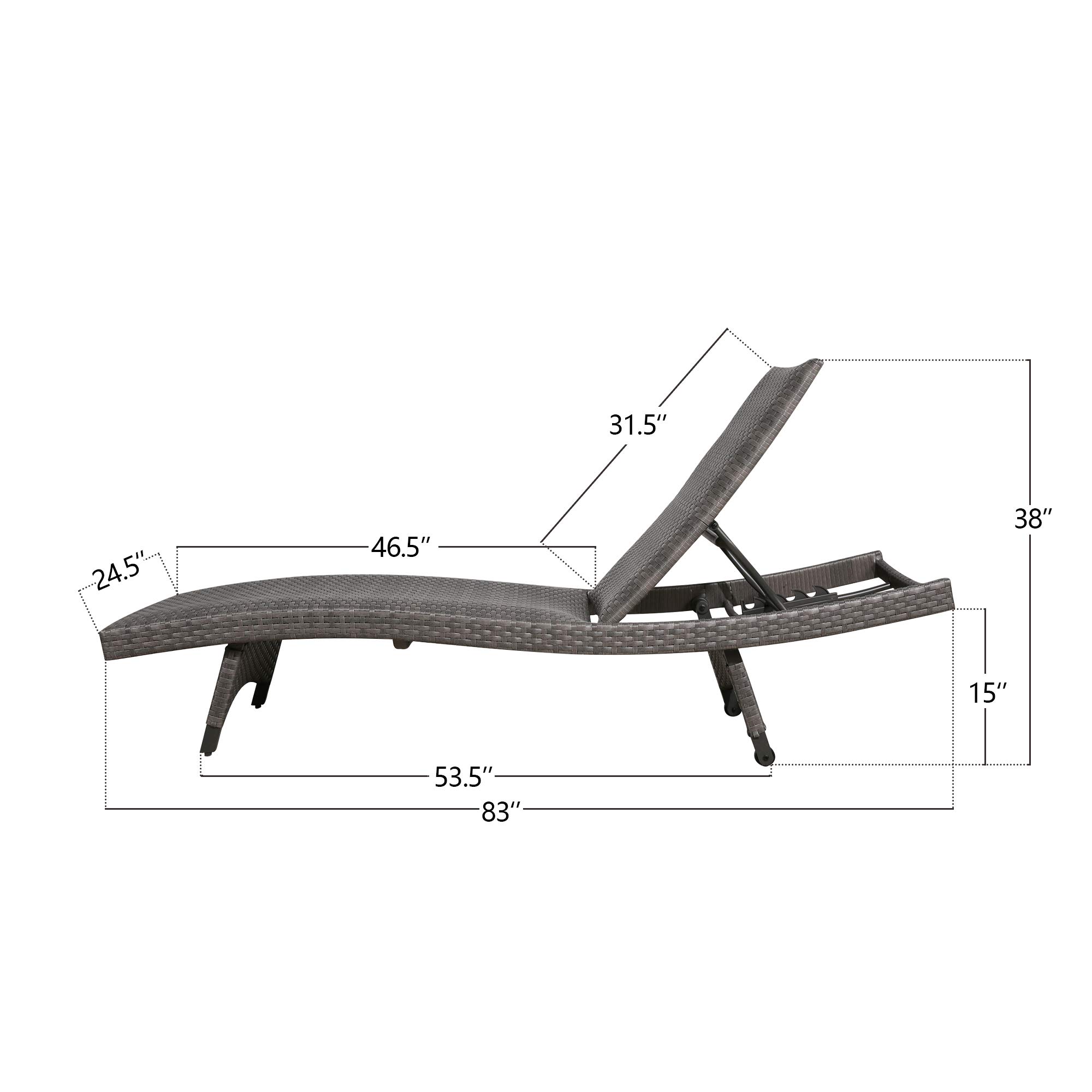 Ulax Furniture Outdoor Wicker Chaise Lounge Adjustable Padded Patio
