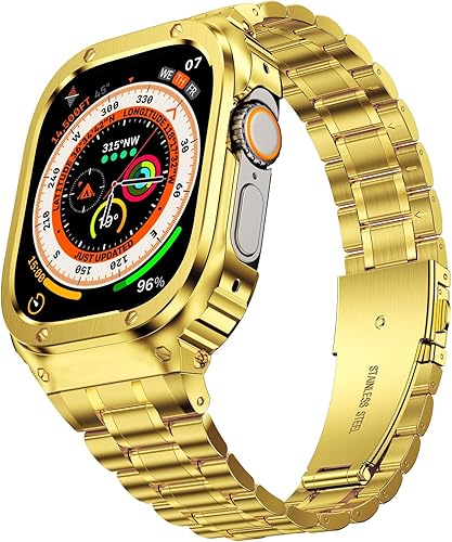 Miniatura 49 de MioHHR Correa de reloj de acero inoxidable con funda compatible con Apple Watch Series 6 5 4 SE3/2/1 (1.732 pulgadas) Series 3/2/1 (1.654 pulgadas)