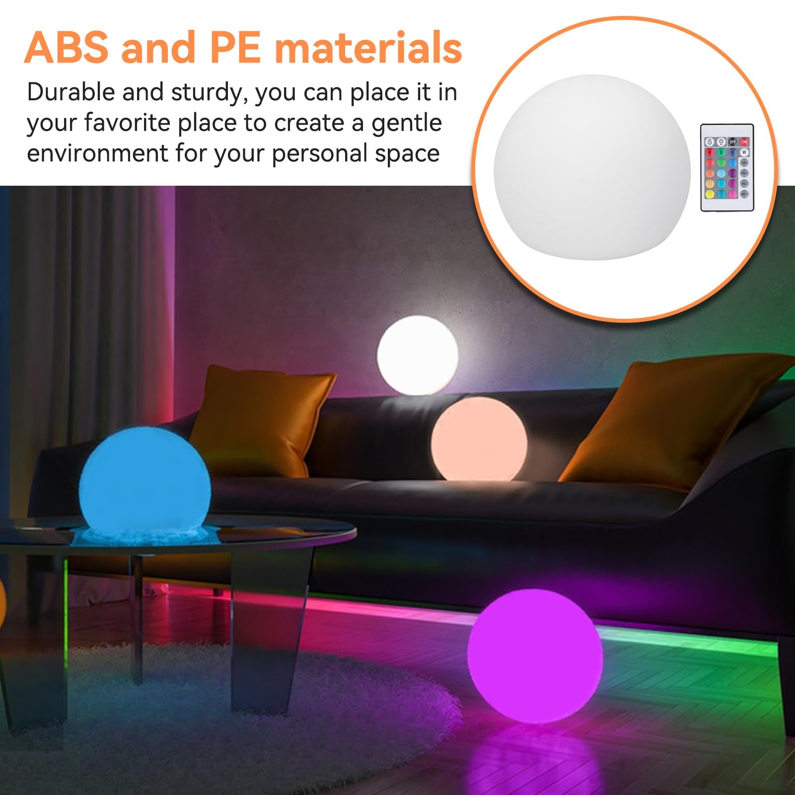 Boule lumineuse LED, lampe boule, lampe globe RGBW Lampe LED Globe Light Moon Light Lampe à piles avec télécommande 24 touches 16 couleurs à intensité variable 4 modes