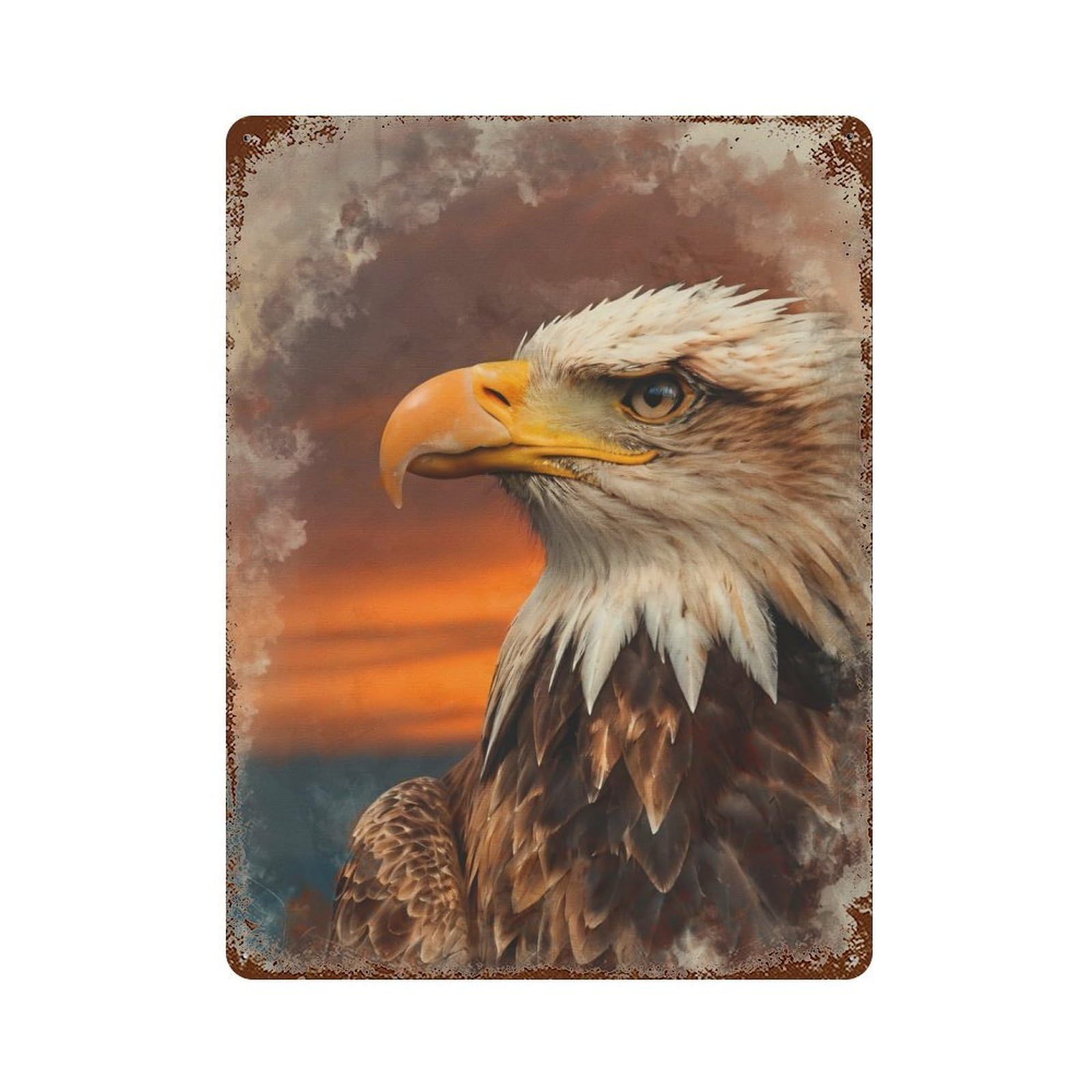 Majestic Bald Eagle Portrait Rust Effect Tin Sign 15.7"x11.8", Ideal for Cafe, Home Bar And Lounge Decor