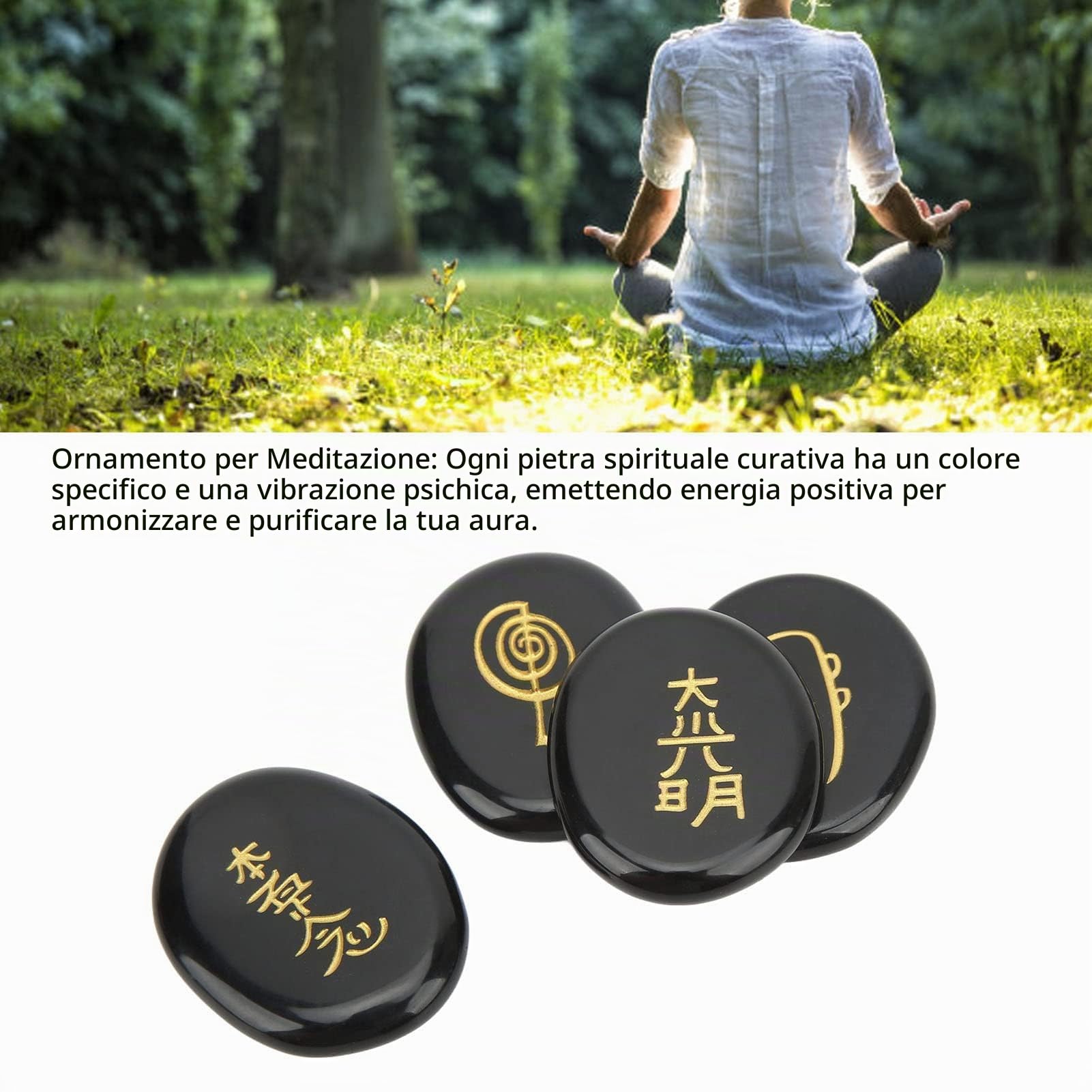 Hztyyier Cristalli di Guarigione Reiki con Simboli Chakra Incisi per la Meditazione terapia (4 Pezzi)
