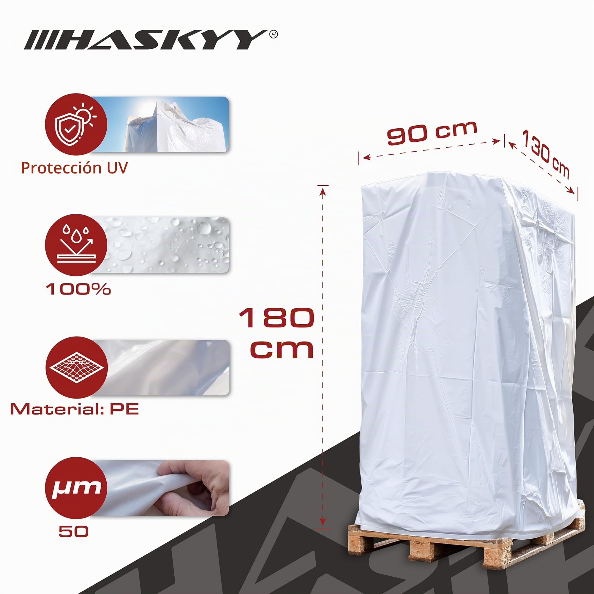 HASKYY Funda protectora para palets 10x Funda protectora 180 x 90 x 130 cm Cubierta para muebles de palets Funda protectora de palets Cubierta para muebles de jardín PE 50μm Resistente a UV BLANCO