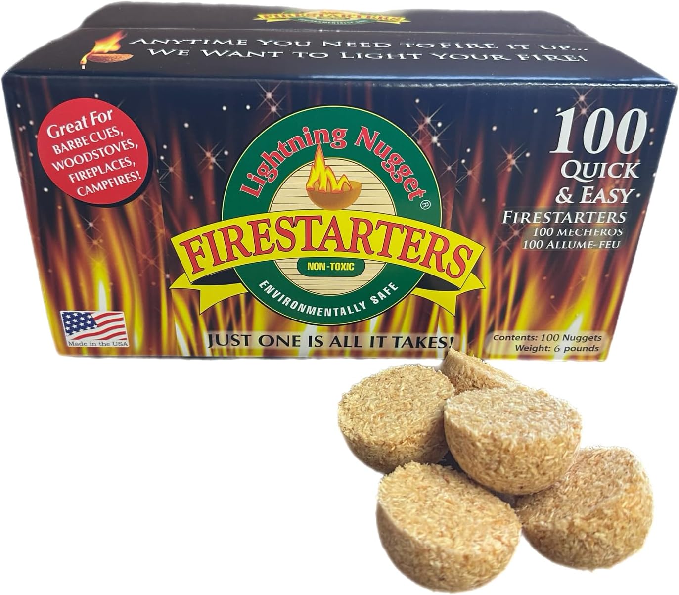 Lightning Nuggets AN100-2 200 Count Fire Starters, Tan (Pack of 200)
