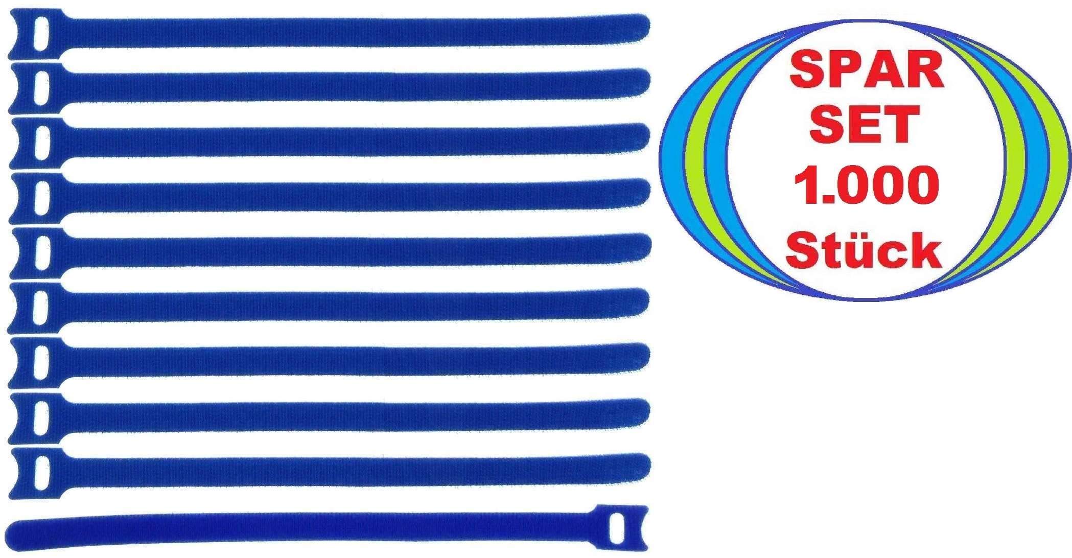 1.000 x Klettkabelbinder 300 x 28 mm Blau - Klett Kabelbinder Kabel-Klettband - Wiederverschliessbar/Wiederverwendbar (1000, 300 x 28 mm Blau)