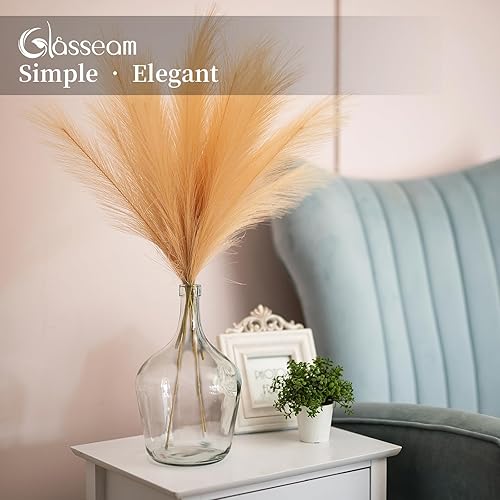 Miniatura 8 de Jarrón grande de vidrio con costura de vidrio, juego de jarrones transparentes de 10 pulgadas de alto, jarrones de hierba de pampa grandes para