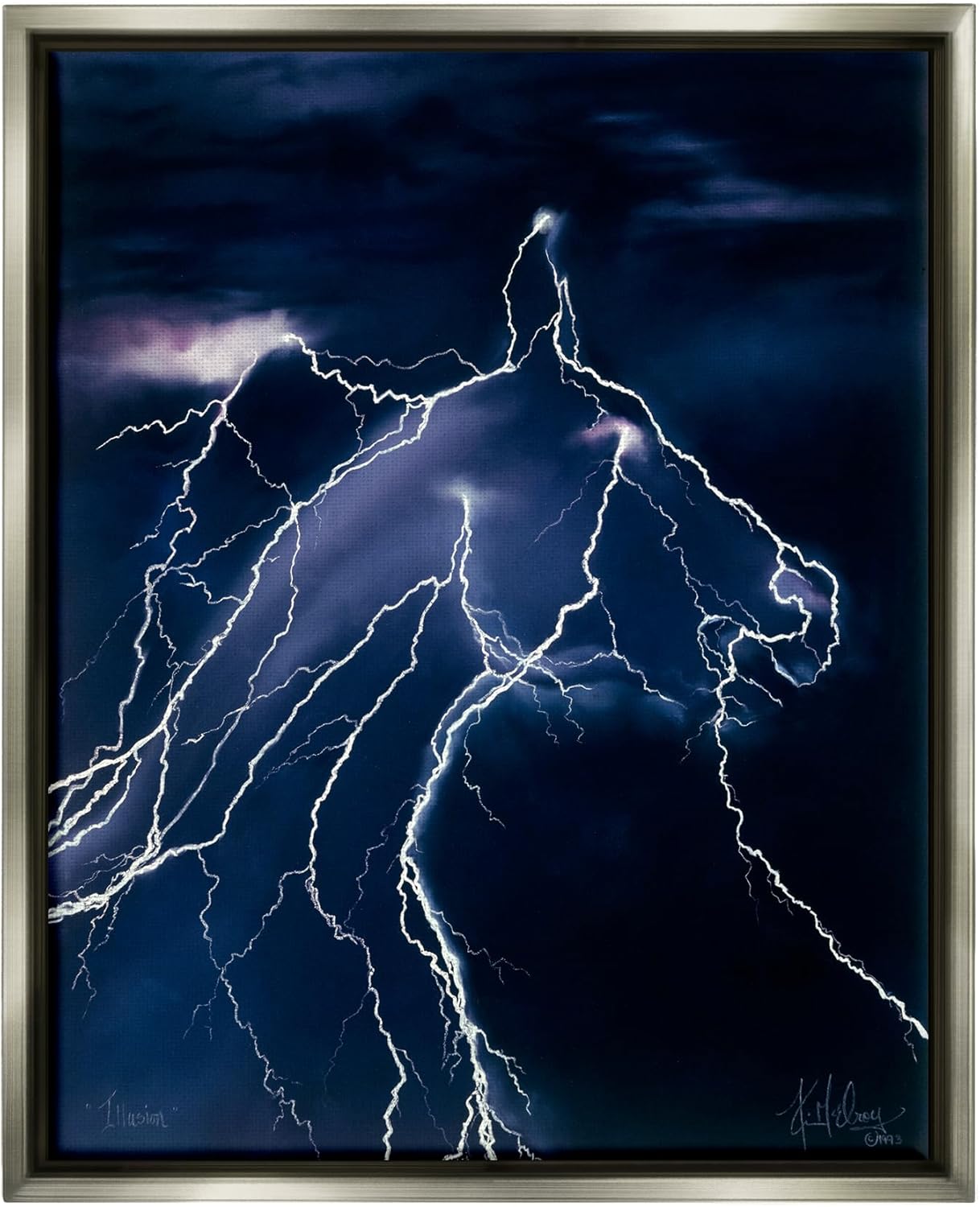 Stupell Industries Horse Face in Lighting Storm Gray Framed Floater Canvas Wall Art Design by Spirit Horse