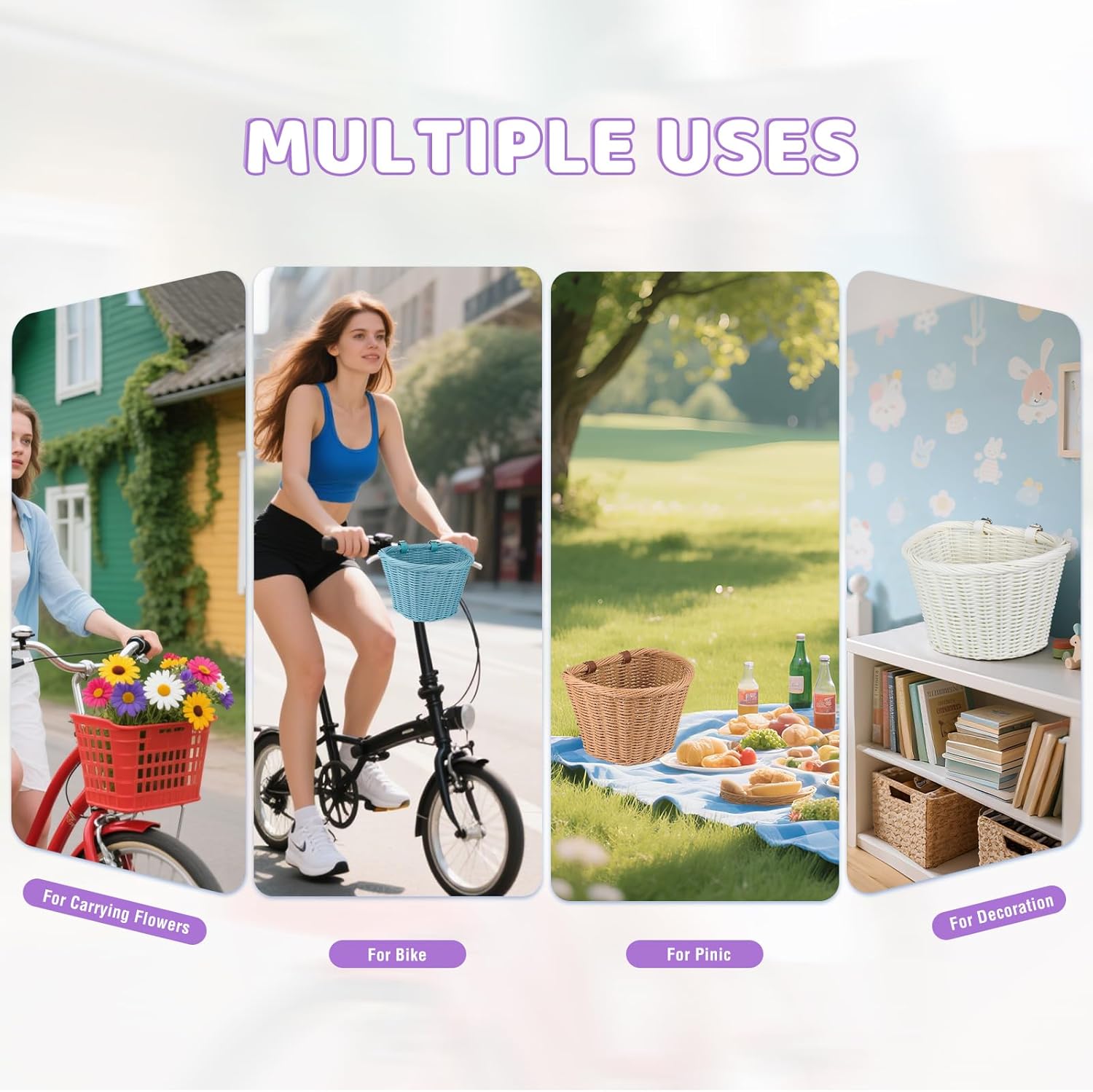ZUKKA Bike Basket Front Adult Bike Basket for Women Front Woven Waterproof Basket with Adjustable Leather Straps Storage Bicycley Basket for Cruiser Bike Folding Bike Commuter Bike