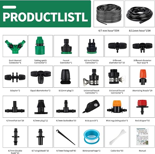 XINGGANG Garden Irrigation System, 340Pcs Adjustable Drip Irrigation Kit, 70m Polyvinyl Chloride Pipe, Automatic Watering for Landscape, Flower Bed and Patio Plants - 2