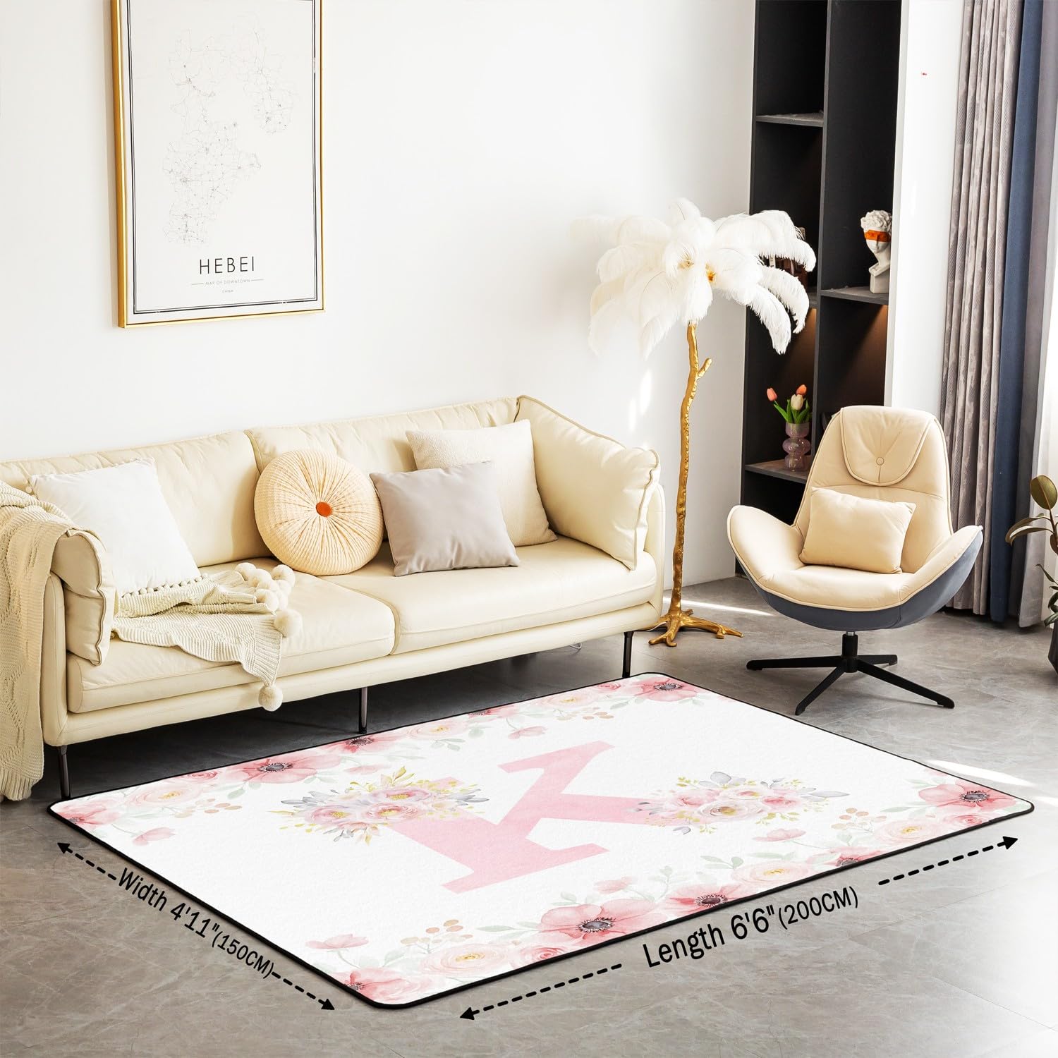 Homewish Alfombra grande con diseño floral Kawaii rosa para sala de estar
