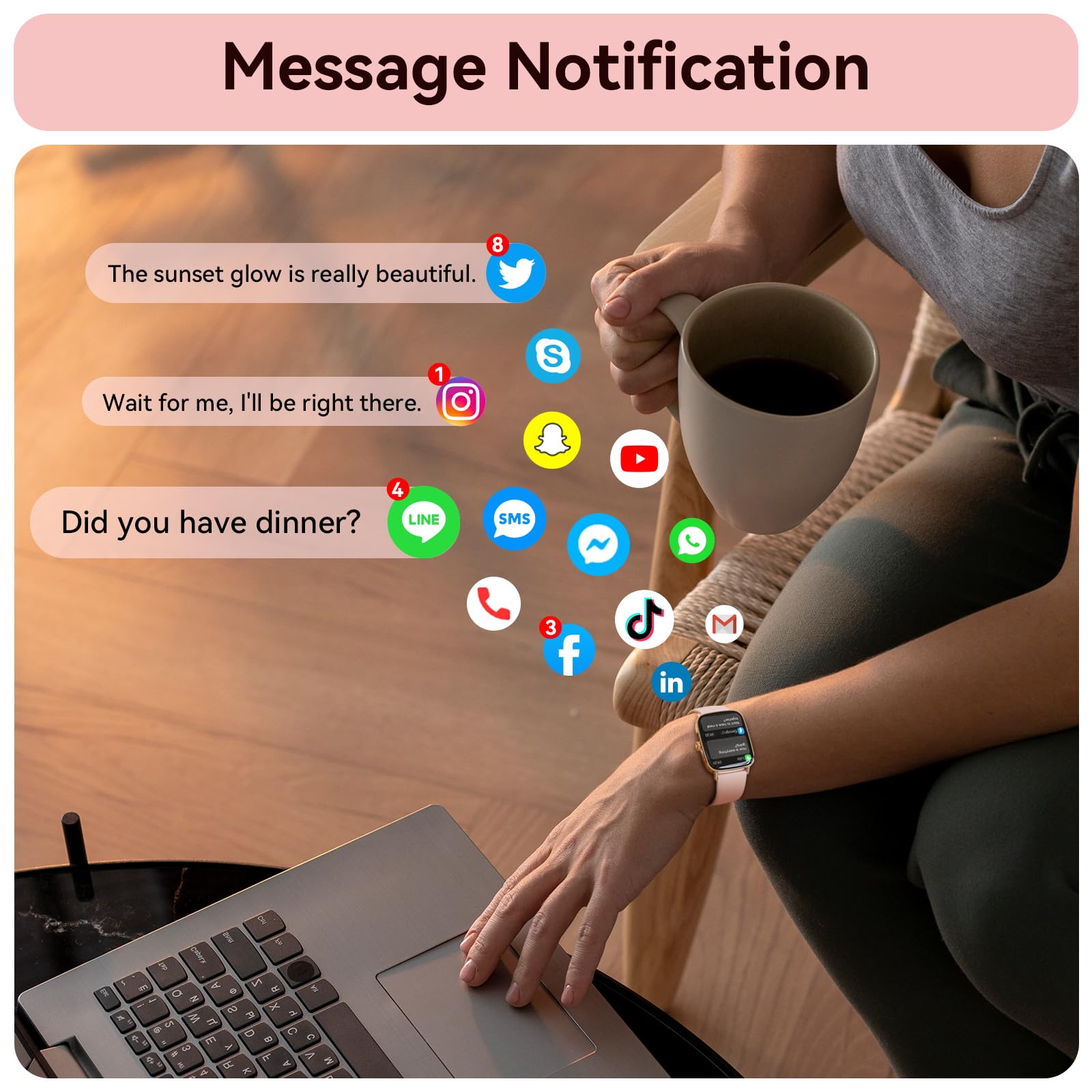 Tensky Smart Watch for Women/Men Android & iPhone, 1.85" Touch Screen Fitness Tracker with Answer/Make Call, IP68 Waterproof 24/7 Health/Sleep Monitor, Pedometer, 100+ Sport Modes (2 Bands)