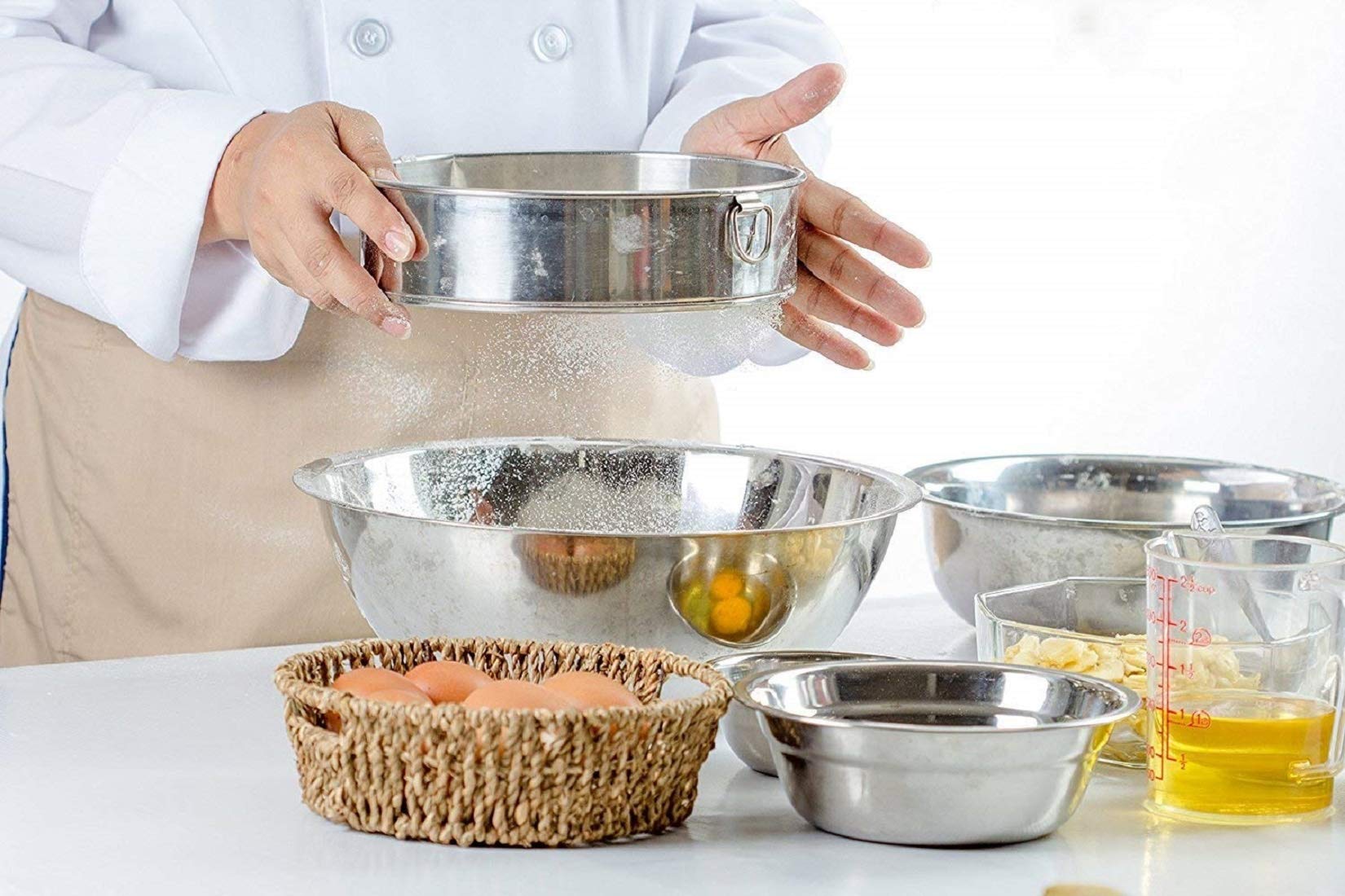 N M Z Stainless Steel Flour Chalni,Spices,Food Strainers,Atta Chalni Set of 3 Pcs(SilverColour) 4