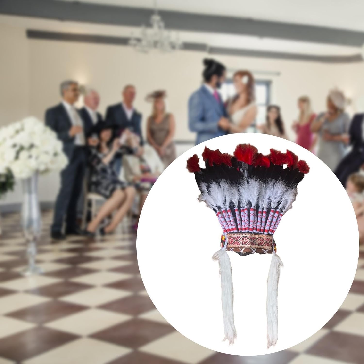 [Dickly] 羽根飾りのインディアンヘッドドレス、インディアンハット、装飾ギフト、仮装用写真小道具