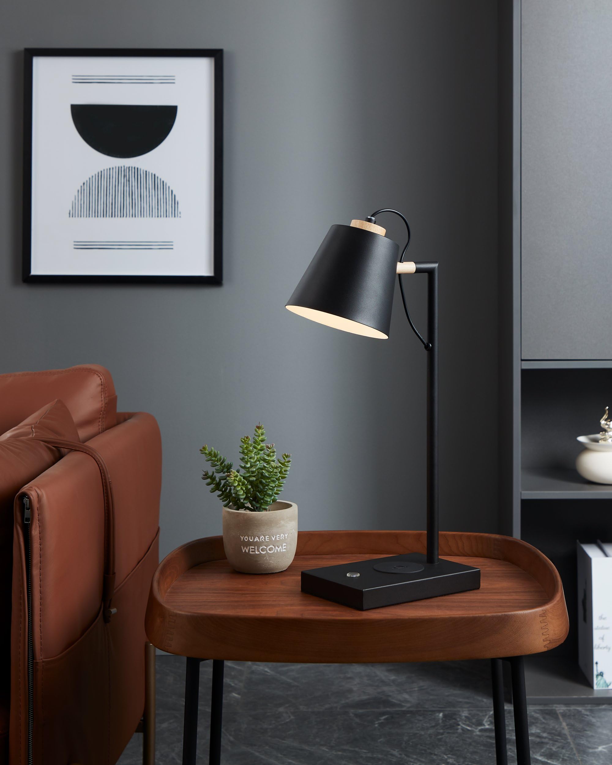 EGLO LED Tischlampe Lacey, Nachttischlampe mit QI-Ladefunktion | Tischleuchte Touch dimmbar aus Holz in Natur, Metall in Schwarz und Creme, Schlafzimmer Tisch Lampe, warmweiß