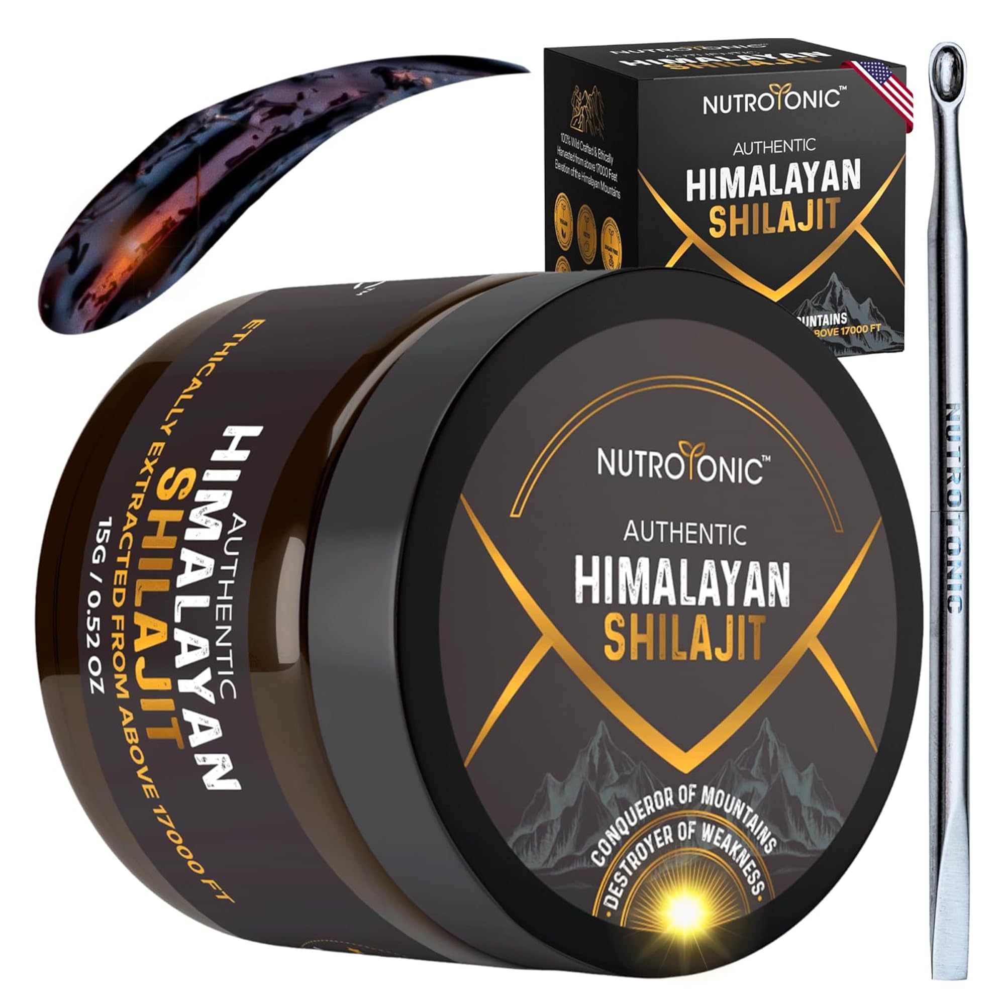 NutroTonic Pure Himalayan Shilajit Resin - Third-Party Lab Tested - Authentic Organic Shilajit for Men & Women, 86% Fulvic Acid, Wild Crafted at 17000 FT, 40x Nano Filtered, Immune Support, Energy,15g