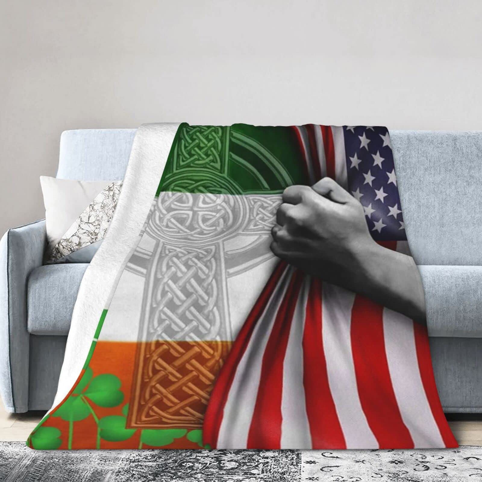 Lsjuee Flannel Fleece Blanket 50"X40" Irish American (2) Bed Throw Blanket Weighted Ultra-Soft Travel Spring Blankets for Adult Keep Warm
