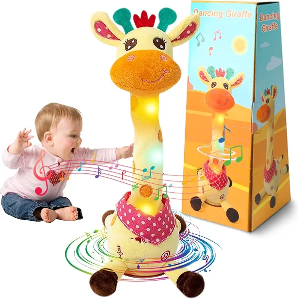 MIAODAM Dancing Talking Giraffe Stuffed, Singing 10 Children's Song, Stuffed Baby Toy Repeats What You Say, Colorful Glowing Giraffe Plush Interactive Toys for Baby 1-3 Year