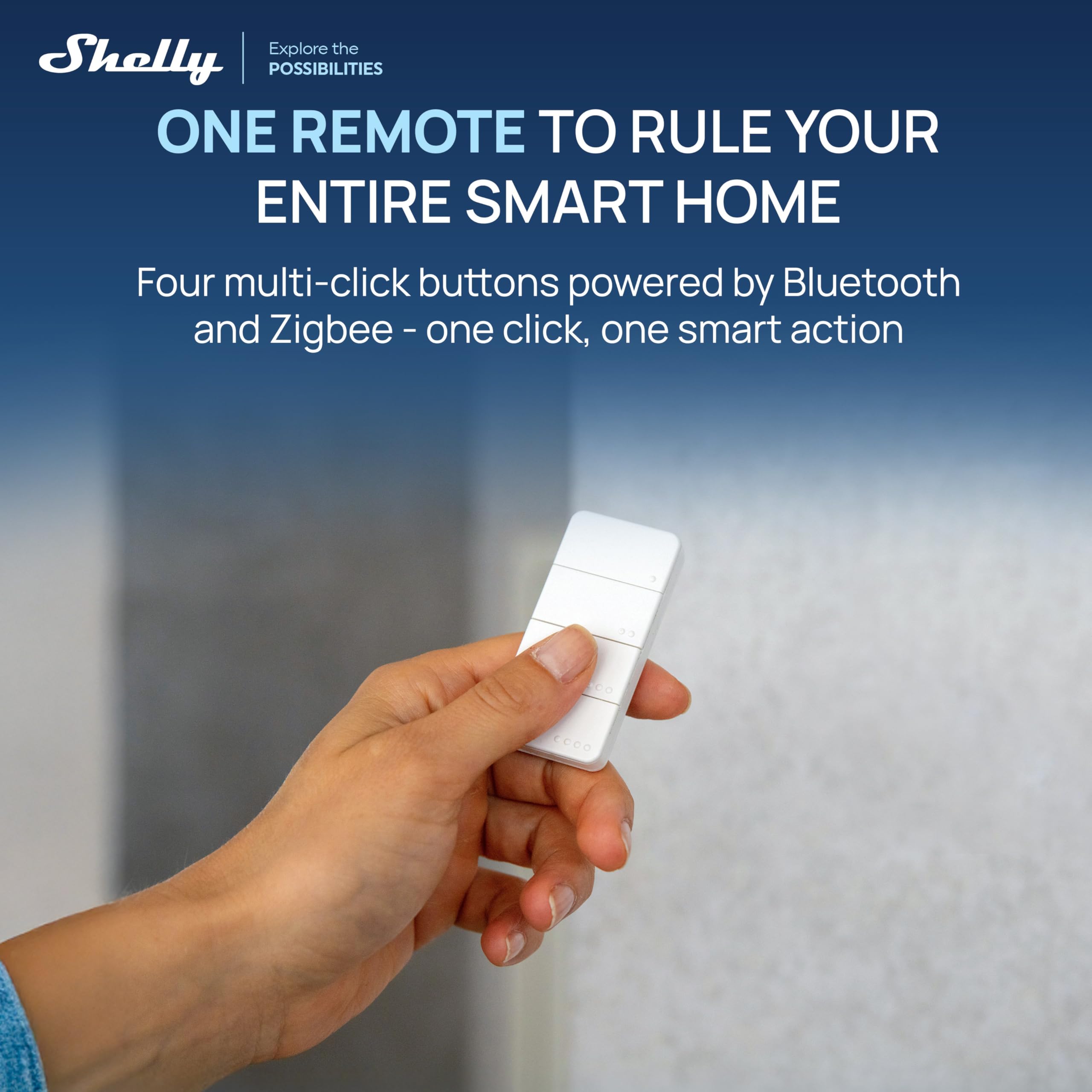 Shelly BLU RC Button 4 – Botón de control Bluetooth y Zigbee para domótica, Control de dispositivos y escenas inteligentes, Multiclíc, Batería de hasta 2 años, Compatible con Home Assistant