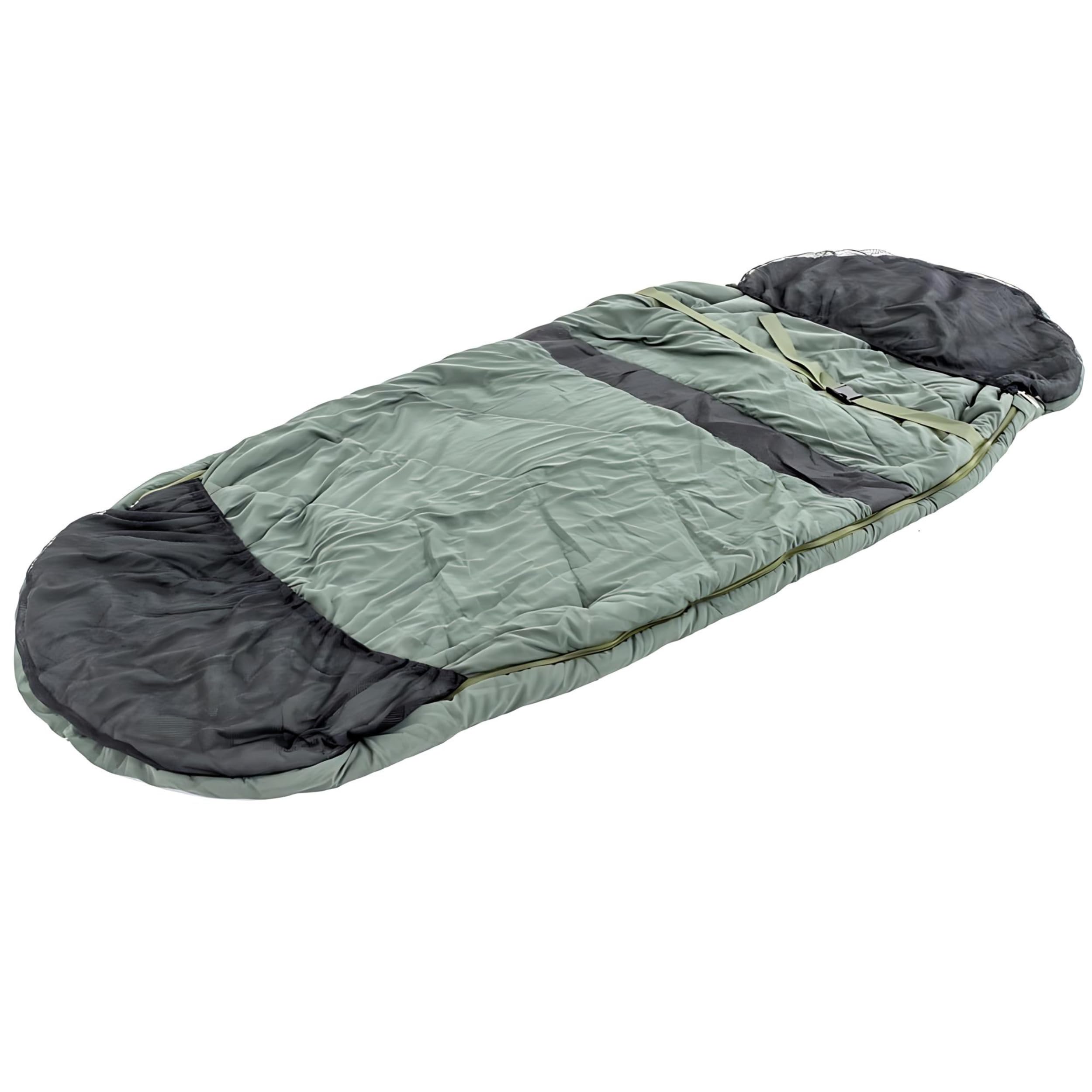 Lucx Nightcat Angelschlafsack - 5-Season Sleeping Bag für Karpfenangler bis -10 °C - Warmer Schlafsack mit Fleecefutter & Tragetasche, olivgrün, 28×28×52 cm
