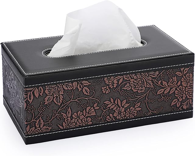 BTSKY PU Leather Retro Household Office Rectangular Tissue Paper Holder Box Cover Case Napkin Holder With Retro Pattern Flower