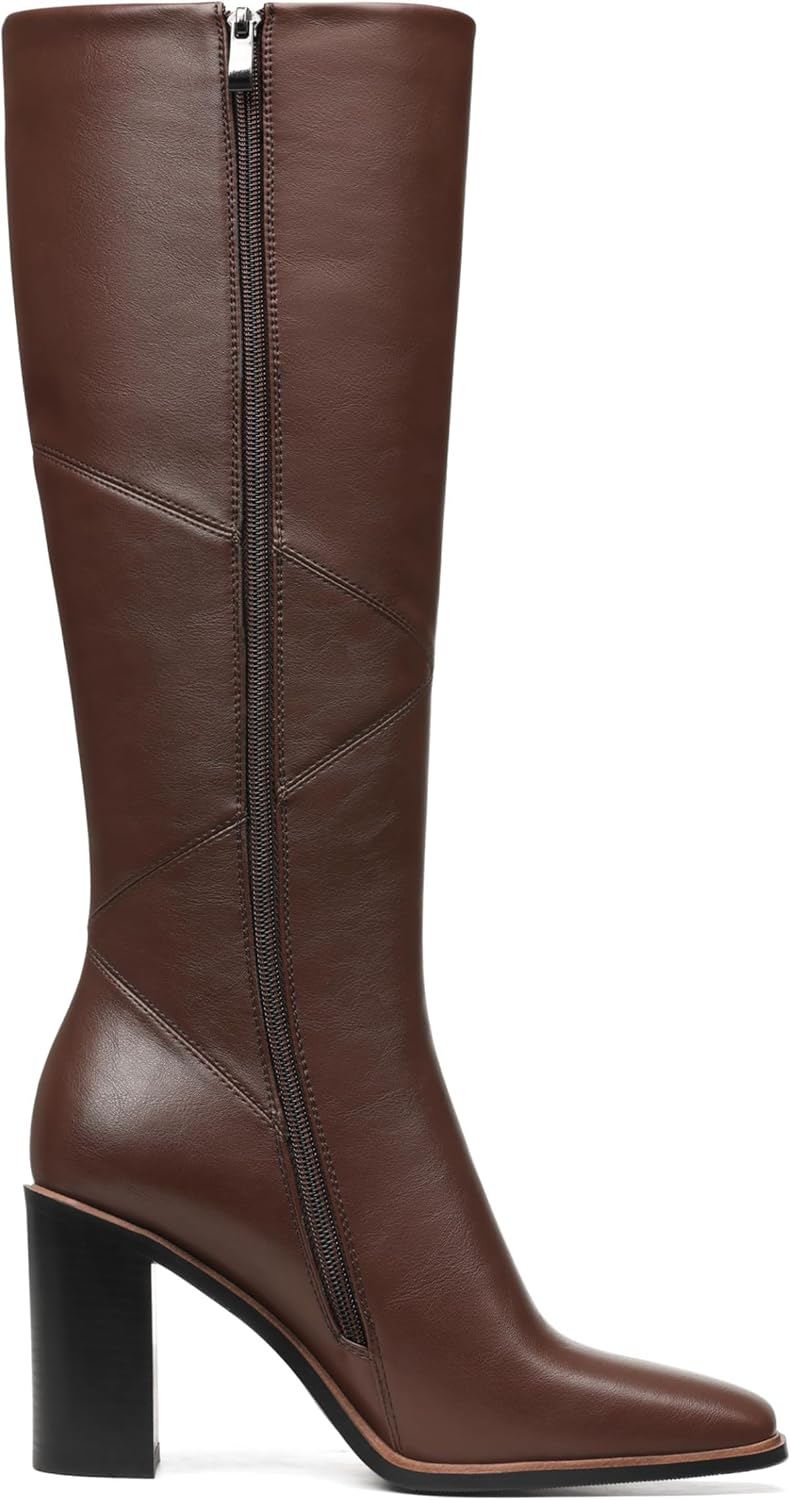 Knee High Boots for Women 3.1 Inch Chunky Heel Square Toe Leather Boot,2025 Fall/Winter Botas Para Mujer Slip Resistant Zip Up Tall Boots - Image 4