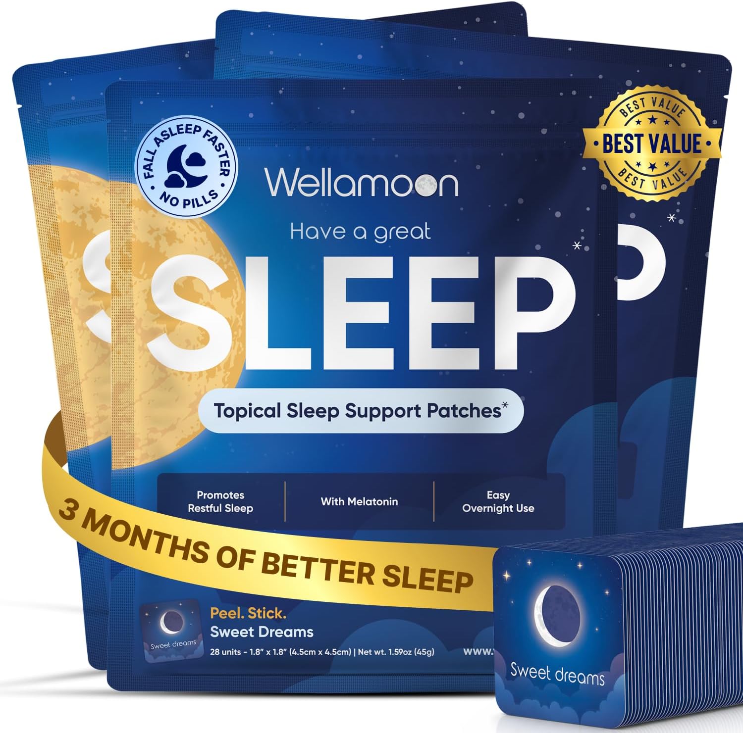 Wellamoon Original Sleep Patches for Adults Extra Strength | Sleep Patch with Melatonin & Valerian | Skin-Friendly & Cruelty-Free | Long-Lasting Night Comfort for Men & Women | Pack of 3 x 28 Patches