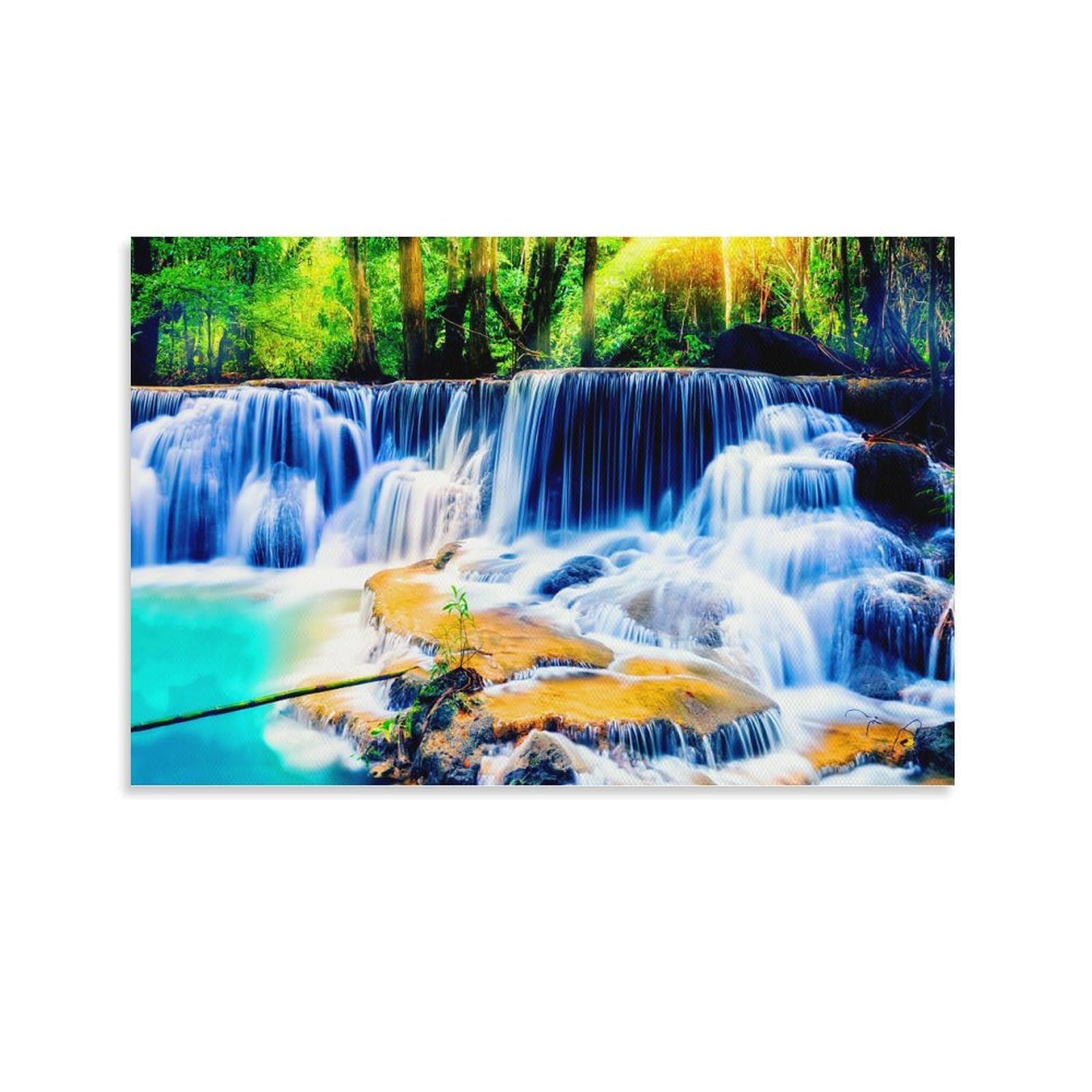 Amazon.co.jp: 滝の森と石の風景ポスター 壁用 16x24インチ(40x60cm