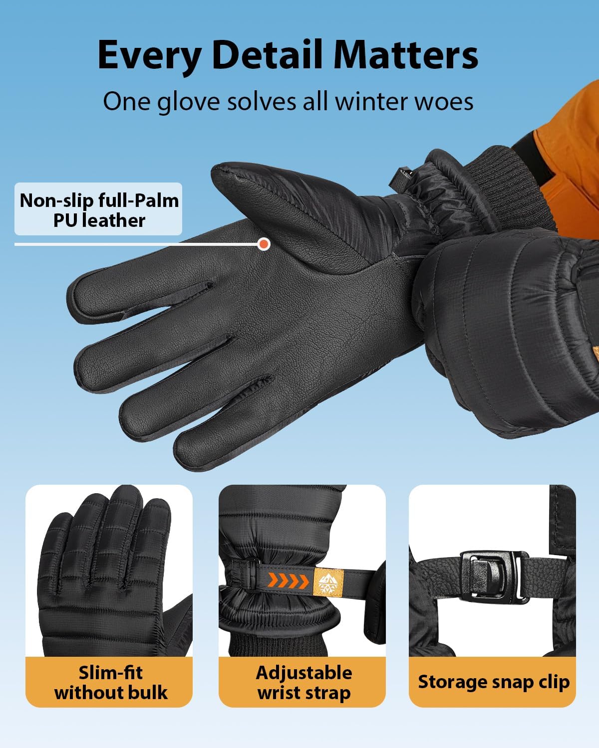 RIGWARL Winter Gloves Women Waterproof Snow Gloves for Cold Weather, 3M Thinsulate Ski Gloves Touchscreen with Anti-Slip Palm - Image 5