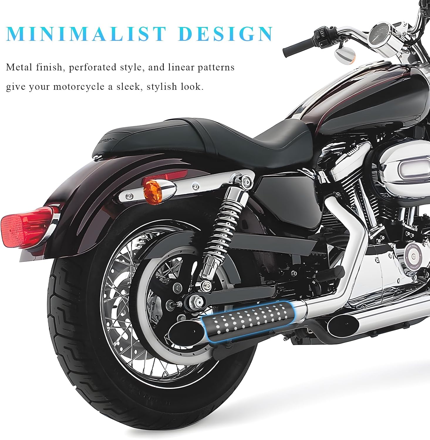 Motorcycle Heat Shield, Aluminum Alloy Exhaust Pipe Heat-Shield Baffle Cover with 2 Clamps, Motorbike Muffler Pipe Protector Heat Insulation Guard with Ventilation Holes (Black)