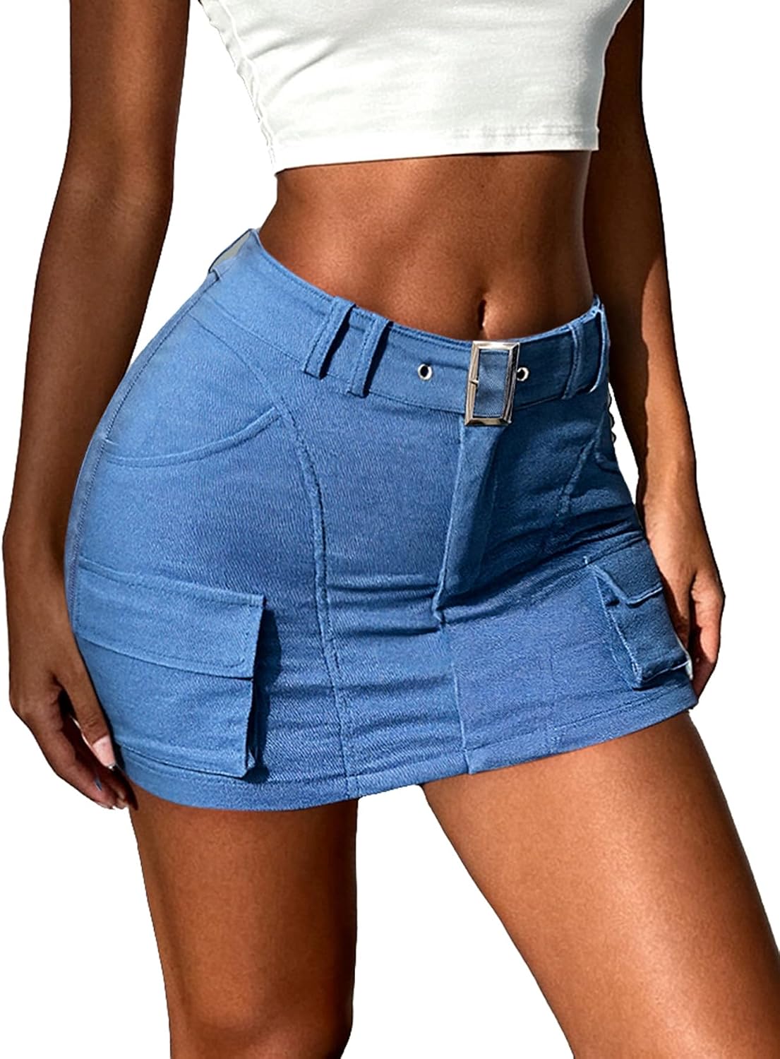 Cargo Skirts for Women Low Waist Button Mini Skirt with Pockets