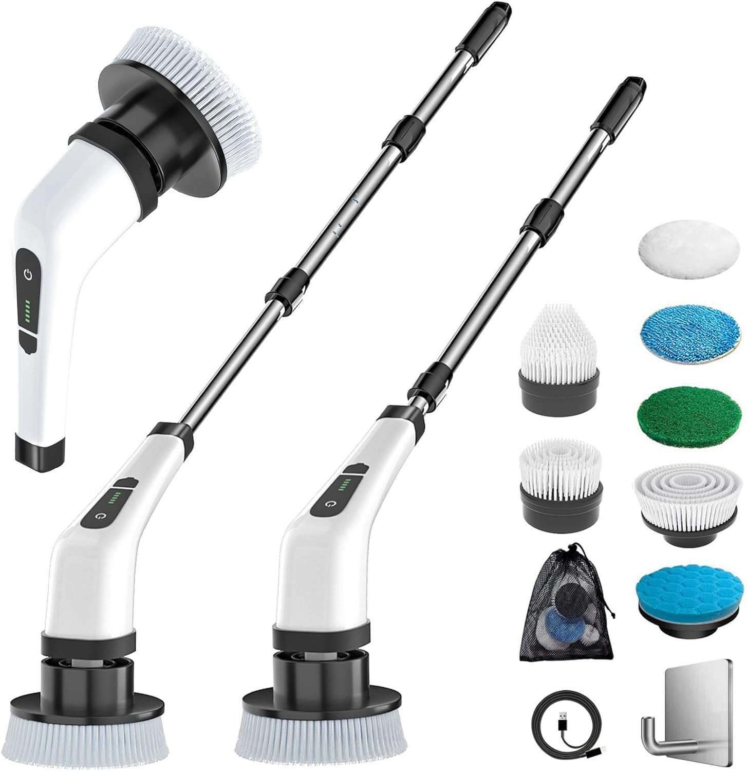 MGLSDeet Electric Spin Scrubber Scrub Brush, Retractable Handle Rechargeable Cleaning Brush with 7 Replaceable Brush Heads, Cordless Power Spin Scrubber 90Mins for Bathroom Shower Bathtub Glass Car