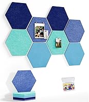 Vista 12 de Tablero de anuncios grande de 12 pulgadas con 30 pasadores, paquete de 8 tableros de anuncios de fieltro hexagonal para oficina en casa, azulejos