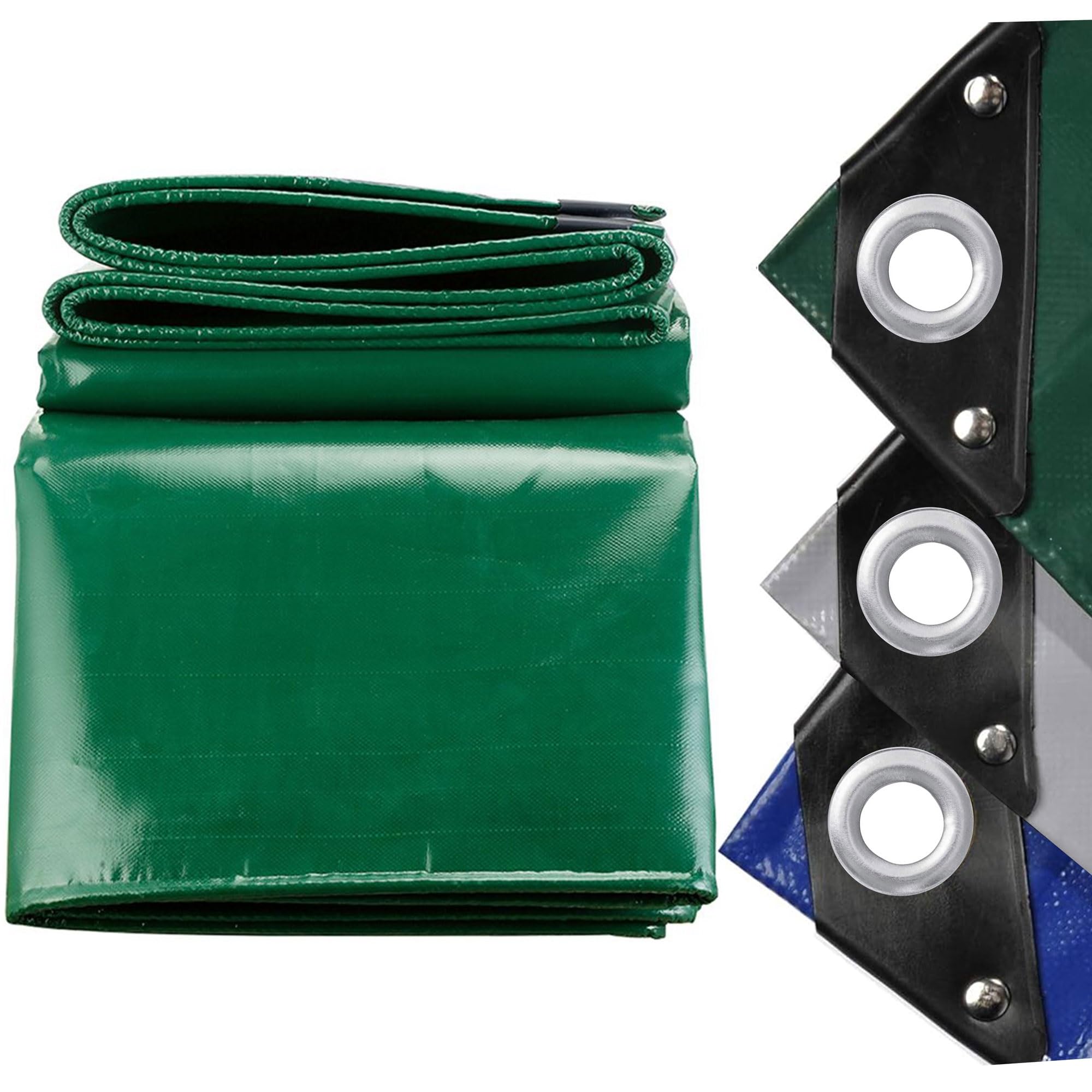 Telone impermeabile resistente, 3 x 13,5 m, 520 g/m², in PVC, resistente alle intemperie, resistente al gelo, protezione UV, telo multiuso per campeggio, canottaggio ed escursionismo, verde