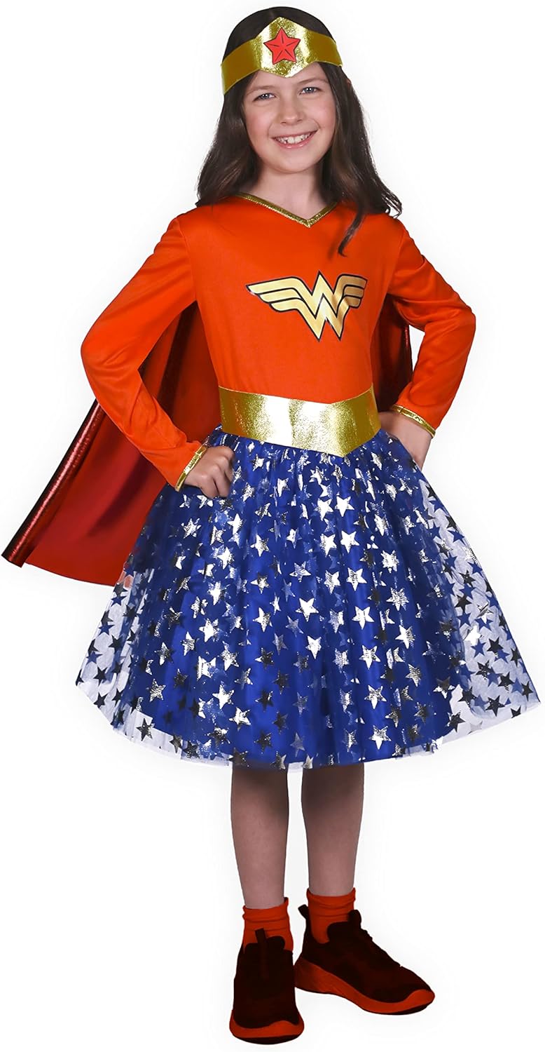 Wonder Woman Fashion disfraz niña original DC Comics (Talla 5-7 años) con falda de tul