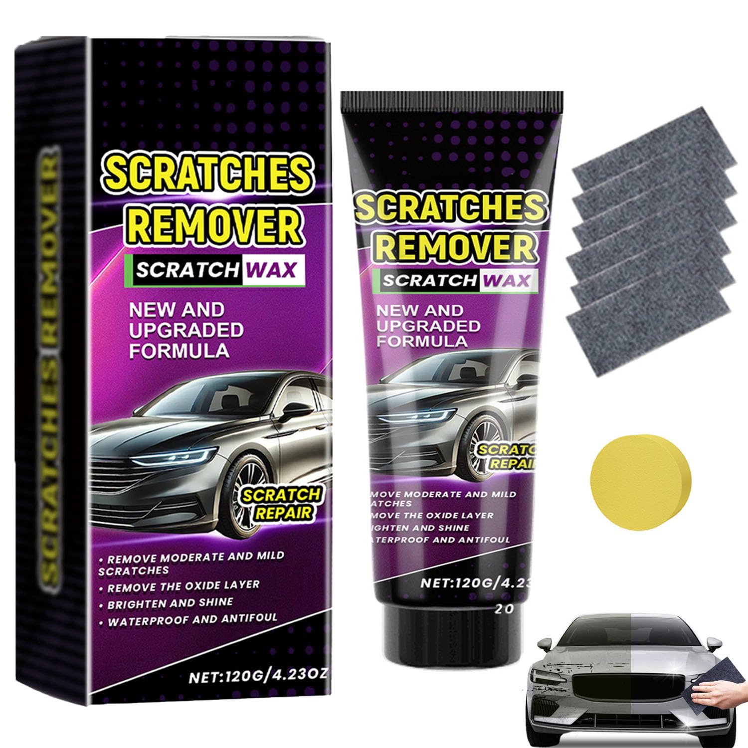 1 Set Nanosparkle Cloth for Car Scratches, 2025 nanosparkle Cloth car Scratch Remover,Nano Sparkle Cloth car Scratch Remover,Nano Sparkle Cloth for Car Scratchs (1*Bottle+1*Sponge+6*Cloth)