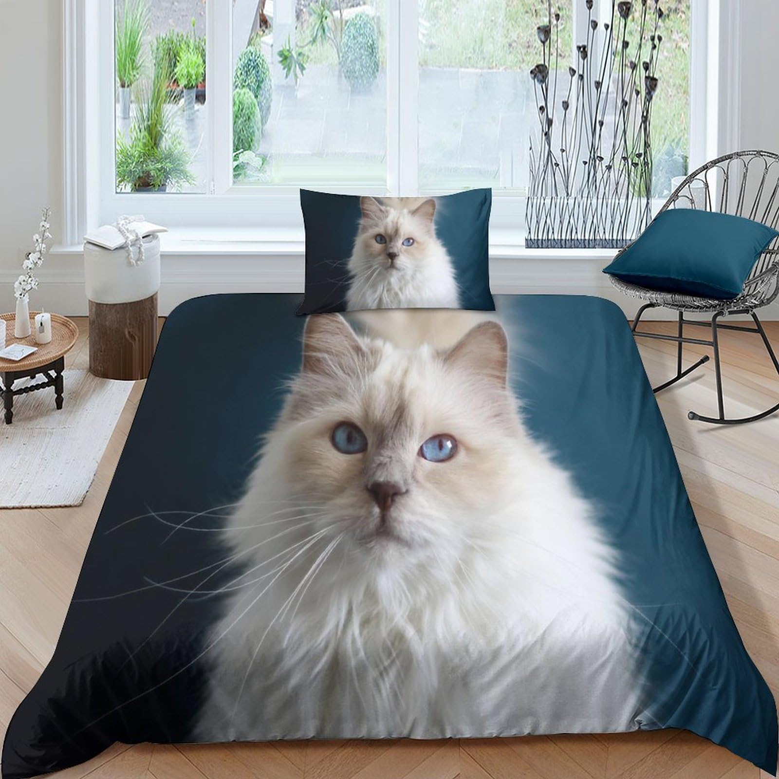 Parure de lit chat 3D housse de couette en microfibre douce avec taies d'oreiller