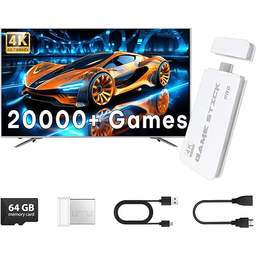 Retro Gaming Console Stick, Retro Game Stick with 4K HDMI, Plug & Play Video Game Console, Includes Dual 2.4G Wireless Controllers (64GB)
