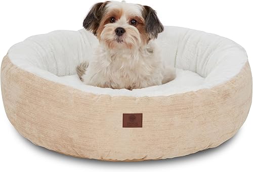 AMERICAN KENNEL CLUB Cama redonda de tela Mason de 23 pulgadas para mascotas, elegante cama lavable para perros con parte inferior antideslizante,