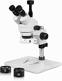 Parco Scientific Simul-Focal Trinocular Zoom Stereo Microscope, 10x Widefield Eyepiece, 0.7X-4.5X Zoom Range, 7x-45x Magnification Range, Pillar Stand with Large Base with 5 MP Digital Camera