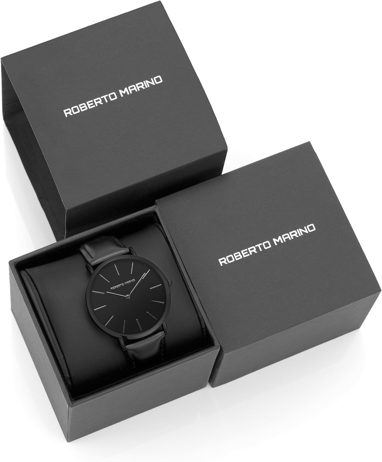 Roberto Marino RM1423 Men’s Luxury Watch – Japanese Quartz, Leather Strap, White Dial, 3 ATM Water Resistant